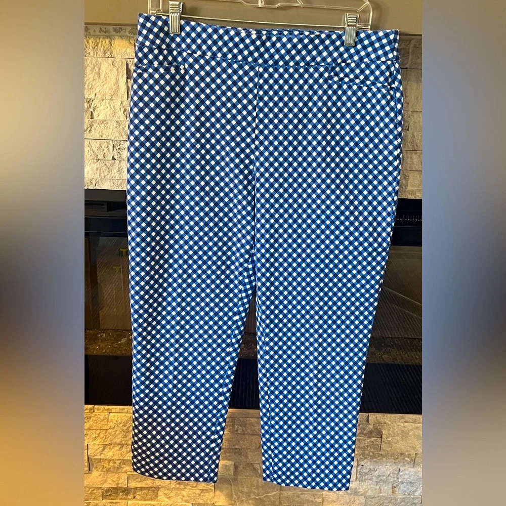 Chico's Blue White Gingham Check Ankle Pants Sz 1.5 / US 8-10